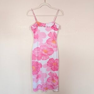 y2k Fairy Zara Larsson Pink Hibiscus Midi Stretchy Dress Mall Brand 2000s